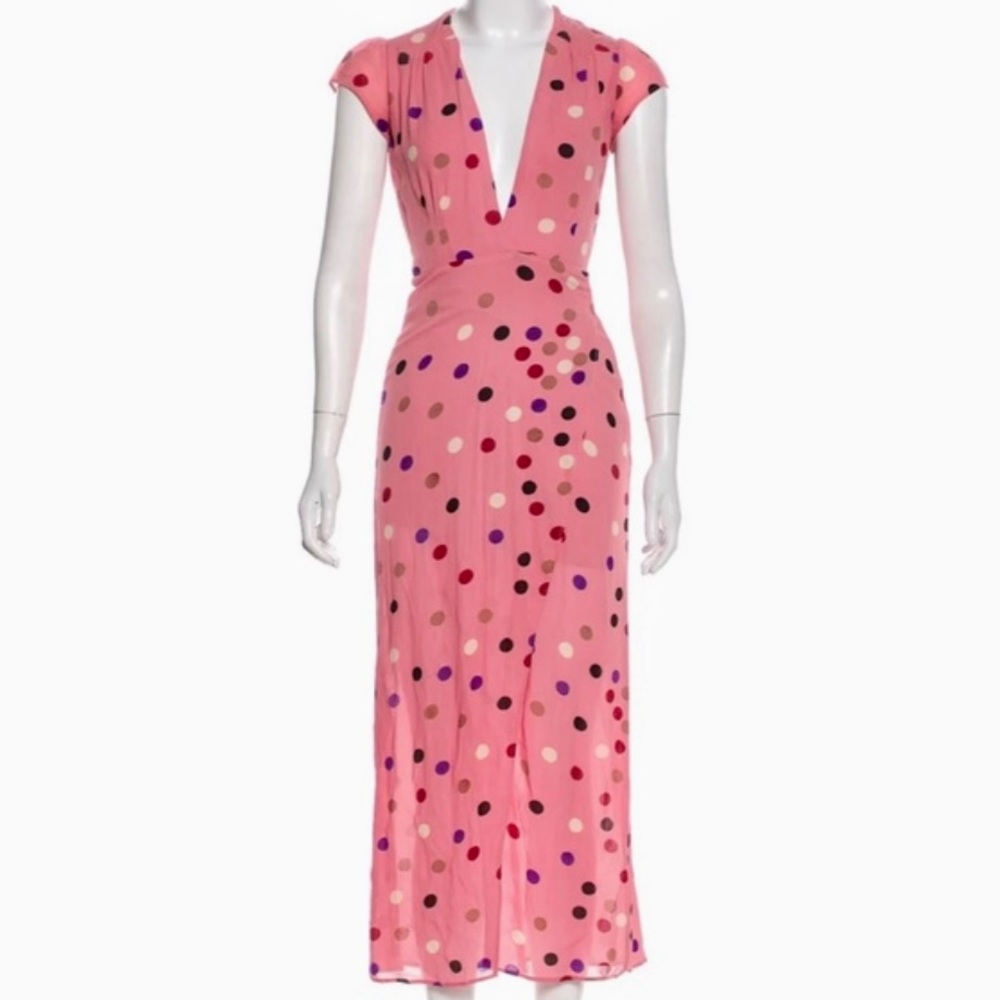 Reformation polka dot cap sleeve wrap dress SM